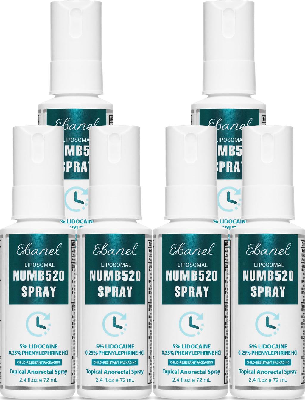 Ebanel 6-Pack 5% Lidocaine Spray Pain Relief Numb520 Burn Itch Relief Numbing Spray for Skin, Topical Anesthetic Postpartum Hemorrhoid Treatment with Phenylephrine for Local and Anorectal Uses