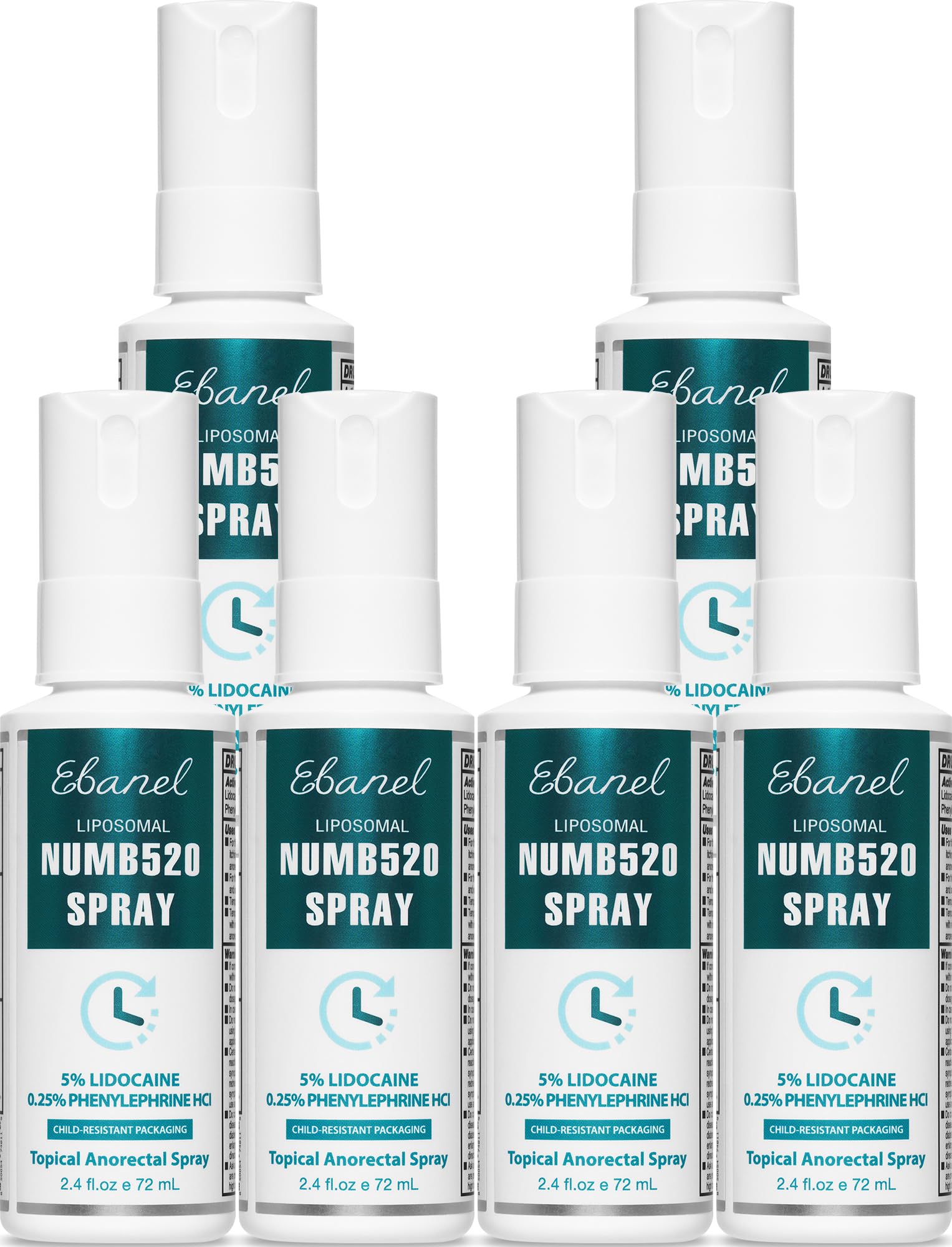 Ebanel 6-Pack 5% Lidocaine Spray Pain Relief Numb520 Burn Itch Relief Numbing Spray for Skin, Topical Anesthetic Postpartum Hemorrhoid Treatment with Phenylephrine for Local and Anorectal Uses