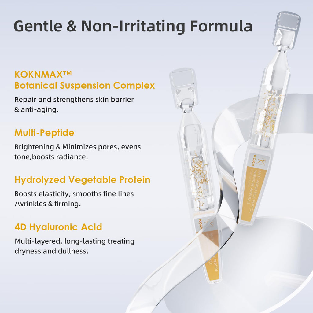 Silk Peptide Intensive Lifting Ampoule, Anti-Aging Hydrating Serum, KOKN™ Complex, Multi Peptide, Collagen, Niacinamide, 4D Hyaluronic Acid Serum for Wrinkles & Fine Lines & Radiance (1.5fl.oz)