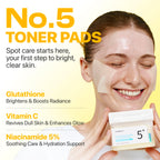 numbuzin No.5 Vitamin-Niacinamide Concentrated Pad, Daily Double-Sided Facial Pads with Glutathione, PHA & LHA for a Fresh, Radiant-Looking Skin Finish 180 ml (70 Pads)