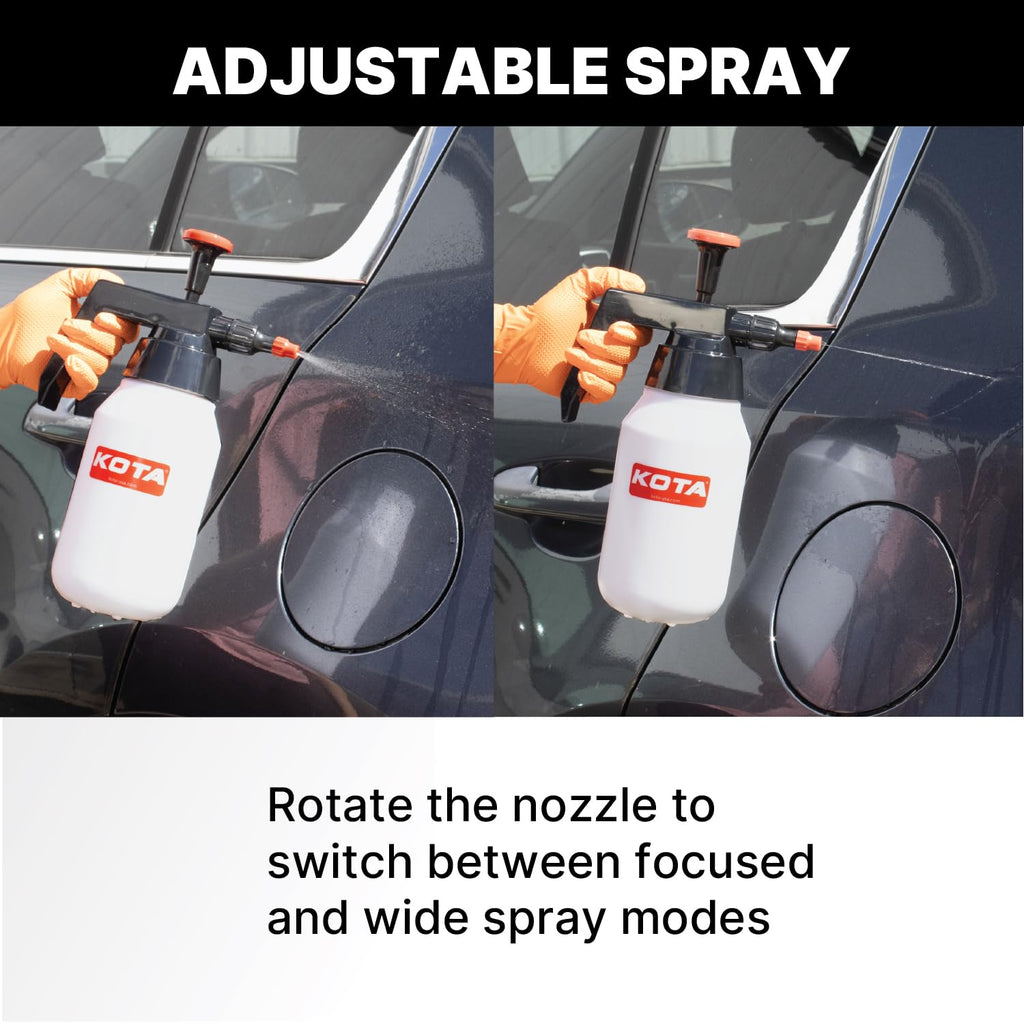 KOTA 1 L Adjustable Hand Pump Pressure Sprayer, Heavy-Duty Multipurpose Bottle for Automotive Solvents, Surface Prep & Car Detailing, Chemical-Resistant PE Construction, Adjustable Spray Pattern 6990