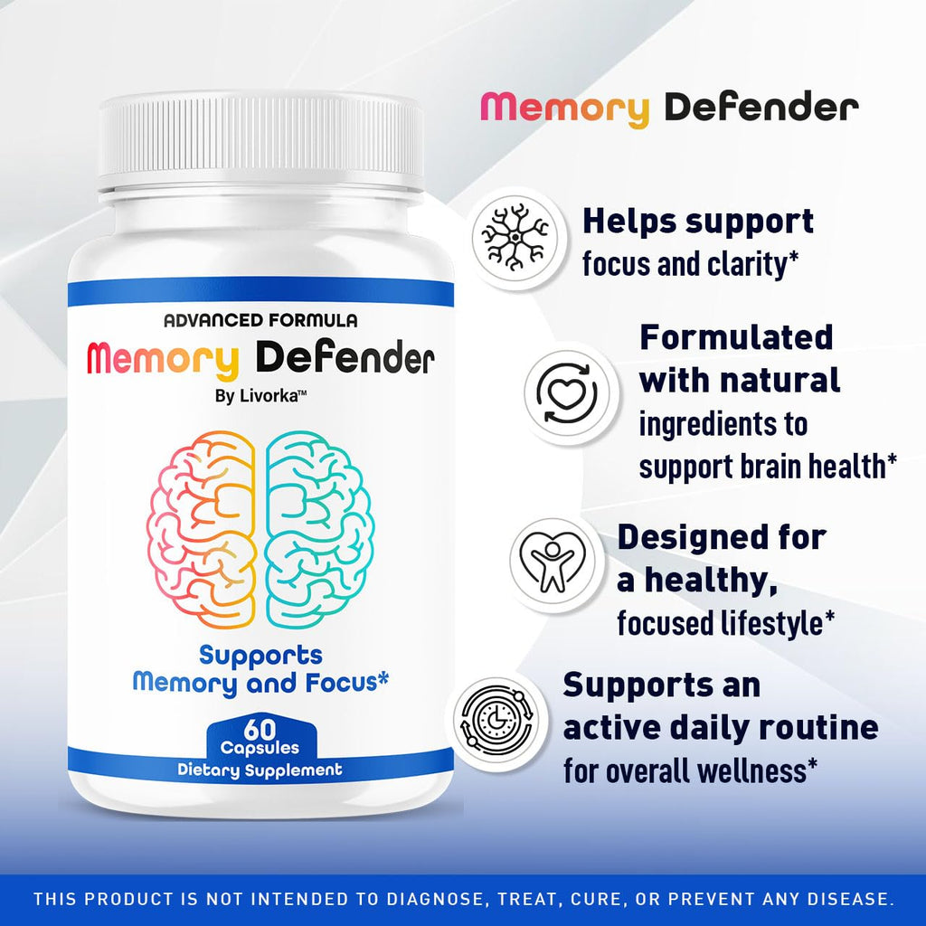 (3 Pack) Memory Defender Capsules, MemoryDefender Advanced Brain Support Pills, All Natural Premium Supplement, Memorydefender Maximum Strength Multivitamin Daily Wellness, 180 Capsules for 3 Months