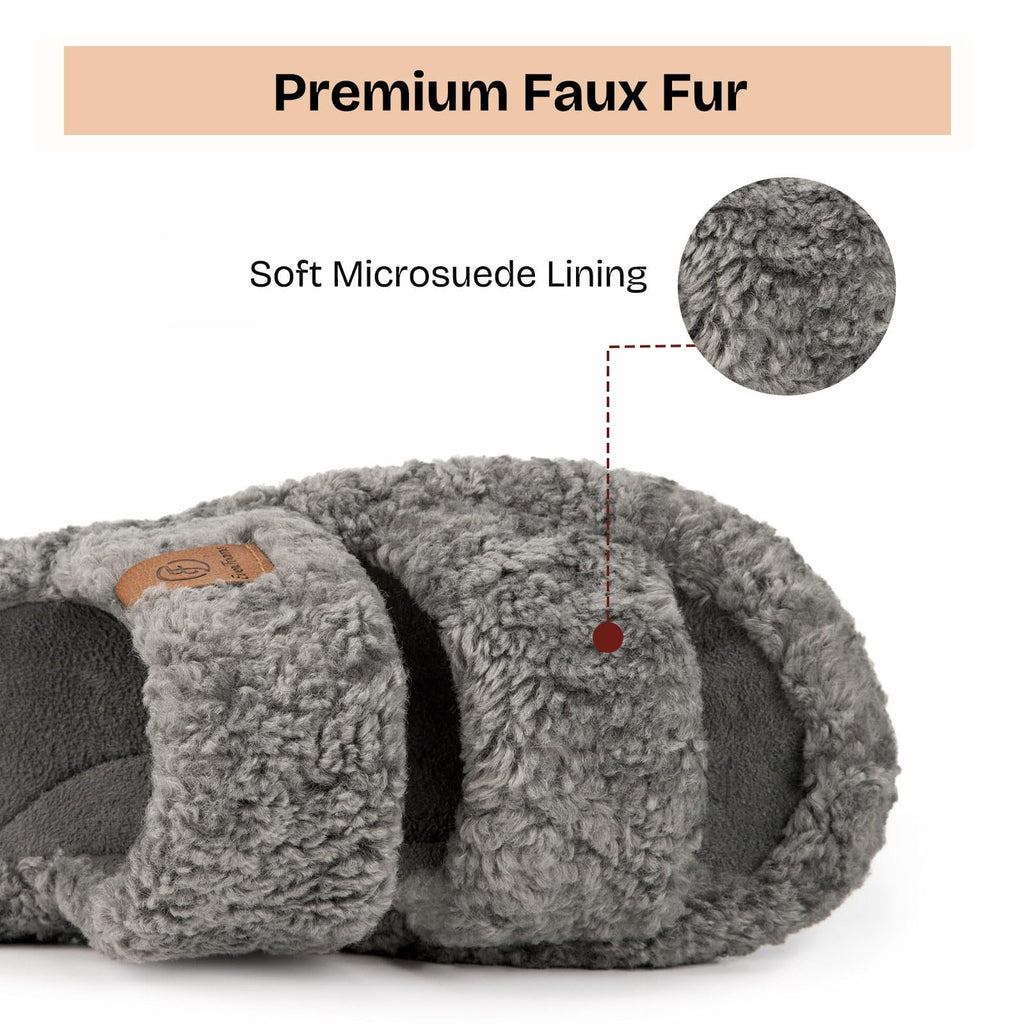 EverFoams Womens Fuzzy Open-toe Slippers Indoor Cool Gray,9-10 US