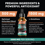 2000MG Liposomal Glutathione Liquid Drops, Ultra High Absorption, Natural Detoxification, Immune System & Skin Support*, L-Glutathione, Vitamin C & Hyaluronic Acid, Capsules Alternative, 4.05 OZ