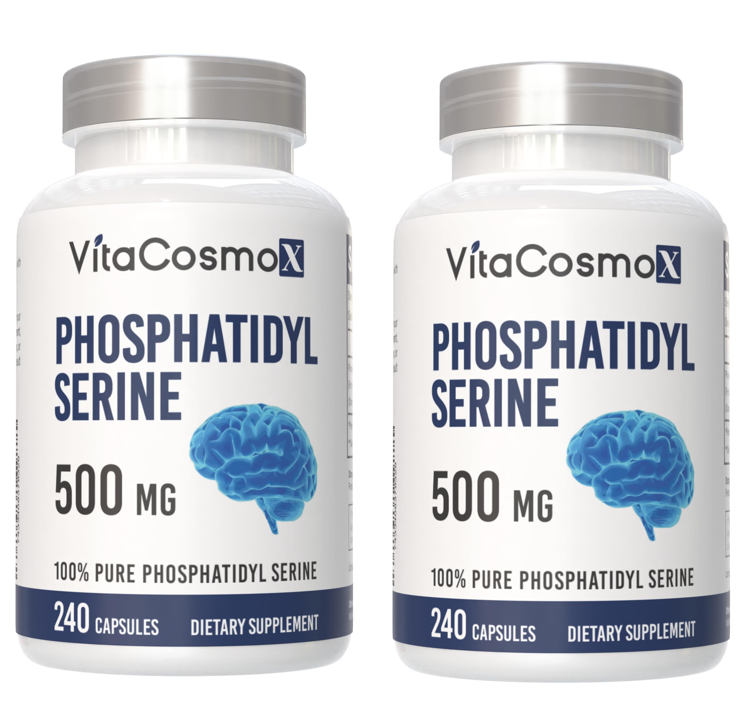 VitaCosmoX Phosphatidylserine, 500mg, 240 Veggie Capsules 100% Vegetarian, Non-GMO & Gluten Free - 2 Packs