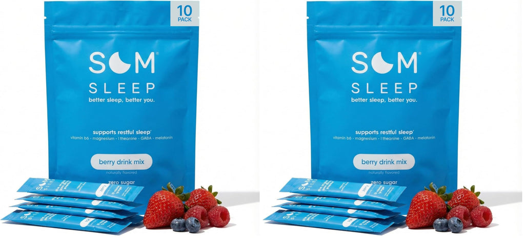 Som Sleep, Calm Sleep Nighttime Powder Drink Mix, Melatonin 3mg, Magnesium, Vitamin B6, L-Theanine & GABA – Vegan, Zero Sugar – Berry, 20-Pack
