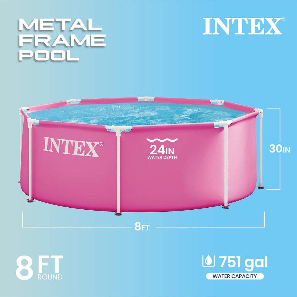 INTEX Metal Frame 8 ft x 30 in Above Ground Pool Set, Round Swimming Pool with Steel Frame
