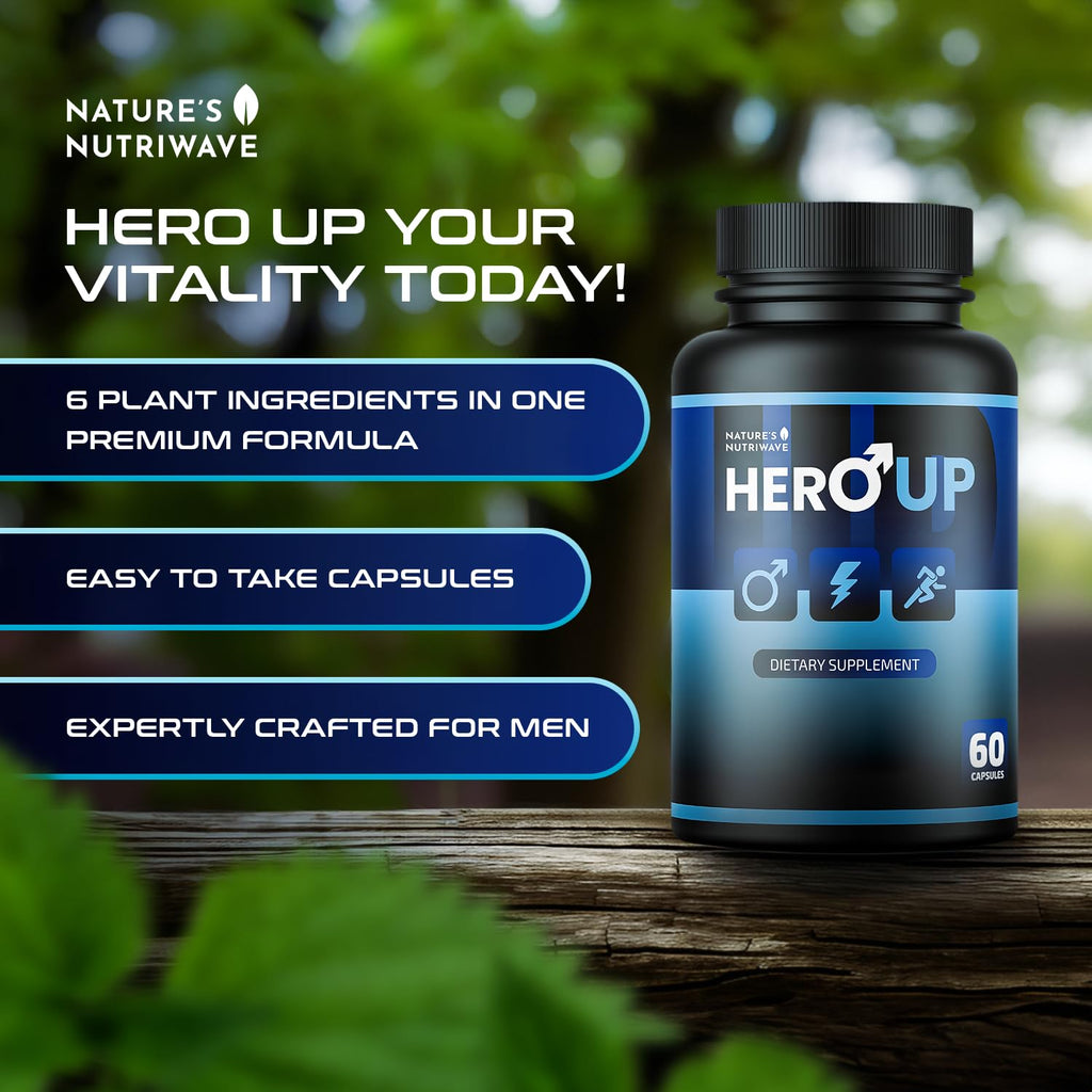 HeroUP - Natural Wellness Supplement with Plant-Based Ingredients – Non-GMO, Stimulant-Free | Made in the USA, GMP-Certified | 60 Capsules, 6 Month Suppy