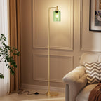 Ziisee Floor Lamps for Living Room - Industrial Standing Lamp with Green Glass Shade, Modern Gold Floor Lamp with LED Bulbs, Farmhouse Floor Lamp for Bedroom, Tall Lamp for Office
