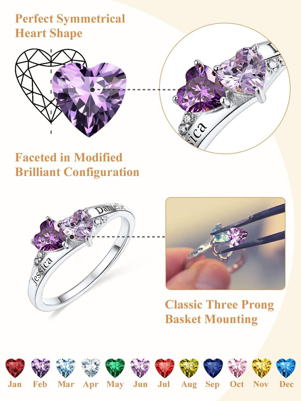 Custom4U Sterling Silver Rings for Women Personalized Name Ring