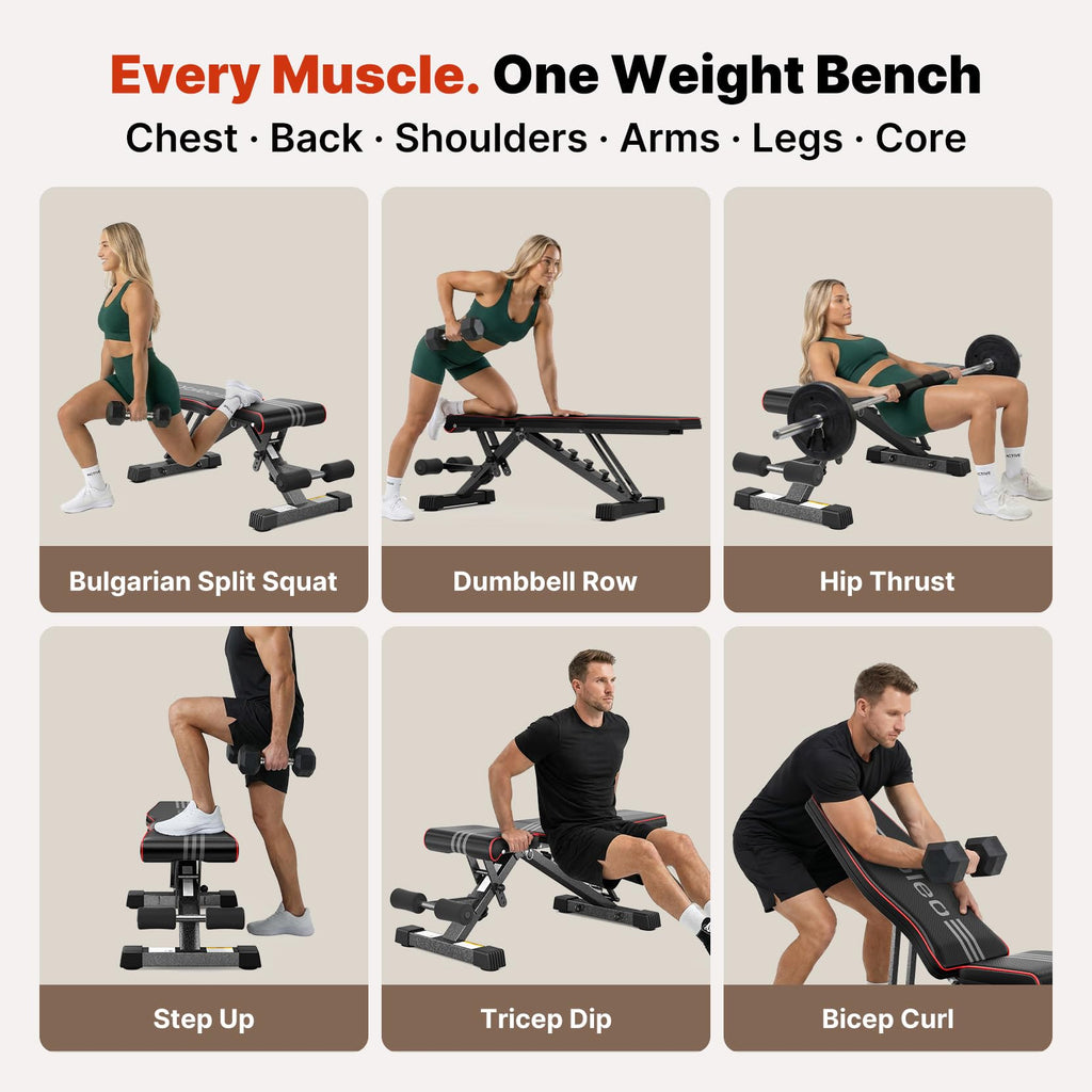 YOLEO Adjustable Weight Bench, ASTM-Certified 827LBS, 98% Pre-Assembled