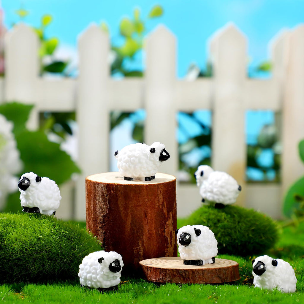 Suzile 50 Pcs Mini Sheep Figurine Miniature Resin Sheep Figurine White Lamb Figure Cute Animal Statue Landscape Little Decor for Spring Summer Outdoor Garden DIY Ornament Cake Topper(Classic Style)