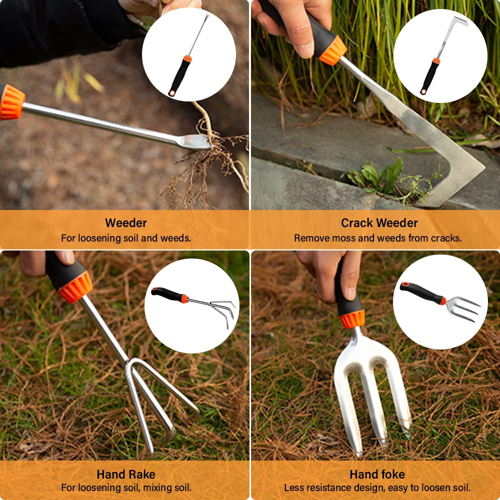 QINGFANGLI Garden Tool Set, 10 PCS Stainless Steel Heavy Duty