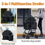 ZHUOKECE 3-in-1 Pet Dog Stroller, Dog Wagon with Removable Carrier, Cat Stroller for Medium Dogs Up to 55lbs (Black)
