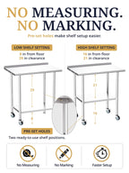 Atelicf NSF Stainless Steel Prep Table 30X48 inch, Backsplash & Casters