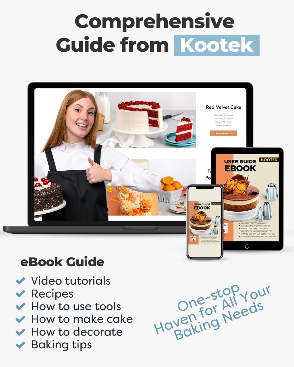 Kootek 71PCs Cake Decorating Kit, Baking Supplies Tools - Includes Cake Stand Turntable, 12 Icing Piping Tips, 2 Frosting Spatulas, 3 Scrapers, 50+2 Piping Bags, Coupler, Video Tutorial, Booklet