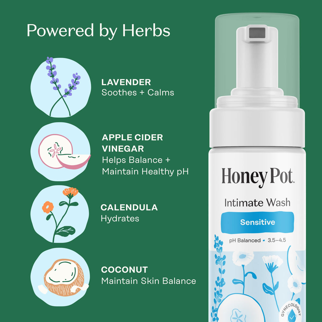 The Honey Pot Company - Sensitive Feminine Wash - Herbal Infused - PH Balanced Plant Based Natural Hygiene Products - 5.51 Fluid Oz