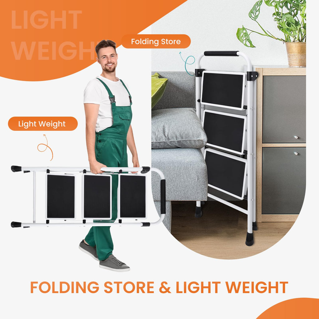 Sweetcrispy 3 Step Ladder, 330lbs Folding Step Stool with Anti-Slip Pedal