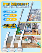 Electric Spin Scrubber, Cordless Shower Spin Scrubber with 6 Replacement Brush Heads & Adjustable Extension Arm, 2H Bathroom Scrubber Dual Speed, Power Spin Scrubber for Bathroom Car Floor Grout Sink