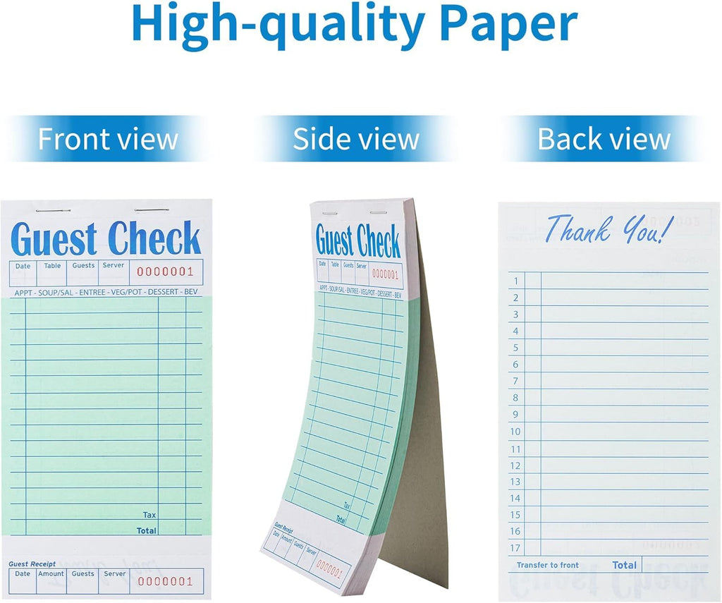 ZPARIK 20 Pack/1000 Tickets Guest Checks Books for Servers, Green