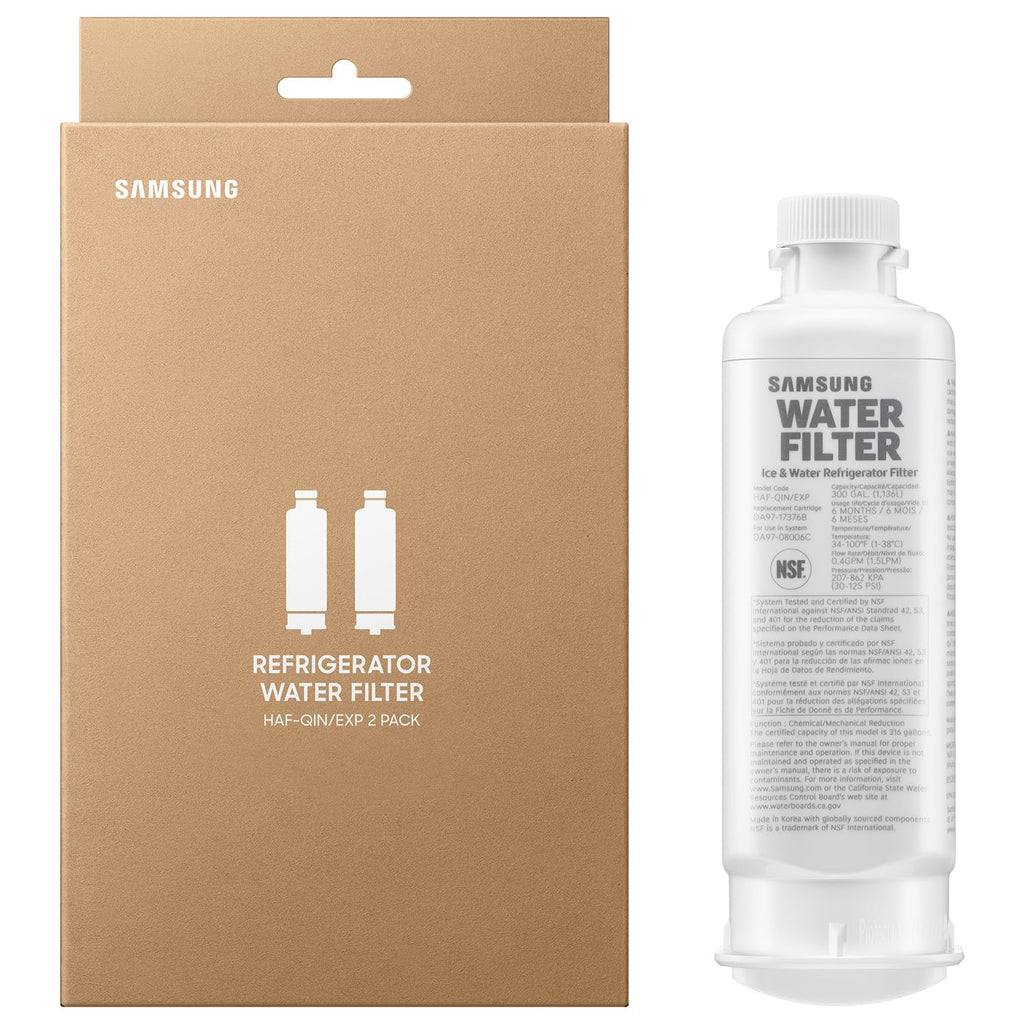 Samsung HAF-QIN-2P/EXP Genuine Refrigerator Water Filter, Reduces 99% of Harmful Contaminants for Clean, Clear Drinking Water, 6-Month Life, Easy Install, Pack of 2