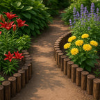 Wood Garden Edging, Natural Wooden Solid Log Fence Border Decorative for Flower Bed Barriers and Landscape Fencing, 6.9 in H x 3.0 ft L, 1.9 in Diameter (2PACK)
