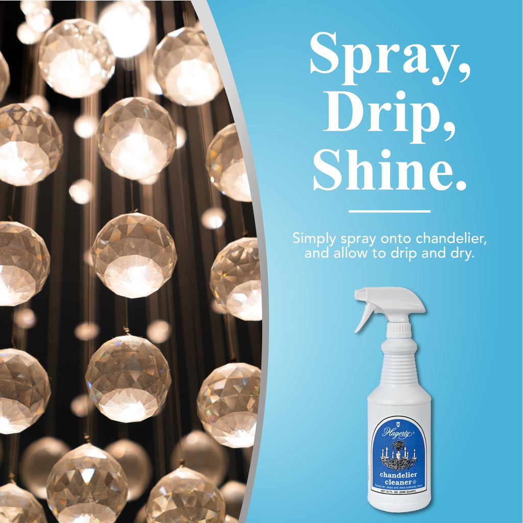 Hagerty Chandelier Cleaner - Spray On Chandelier Cleaner Drip Dry Spray No Wipe - Crystal Cleaner for Chandeliers, Glass Cleaner Spray, for Crystal, Glass, Bronze, Metal - Sprays up to 25 Feet - 32 Oz