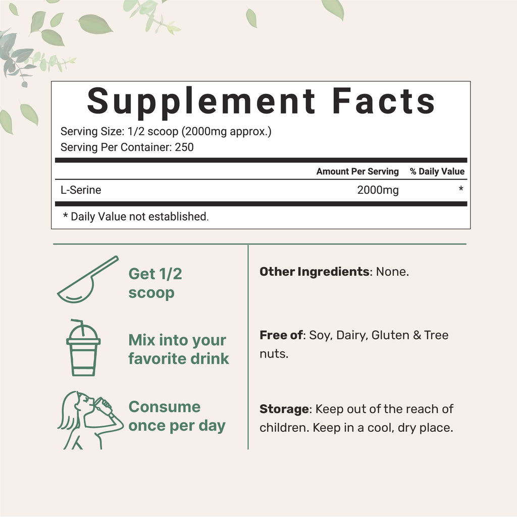 Micro Ingredients L Serine Powder, 500 Grams (250 Day Supply)