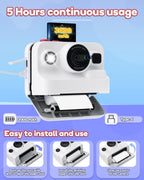 Dylanto Instant Print Camera for Kids,2.4 Inch Screen Kids Instant Cameras, Christmas Birthday Gifts for Girls Age 3-12, Portable Toddler Toy for 3 4 5 6 7 8 9 10 Year Old Girls Boys White