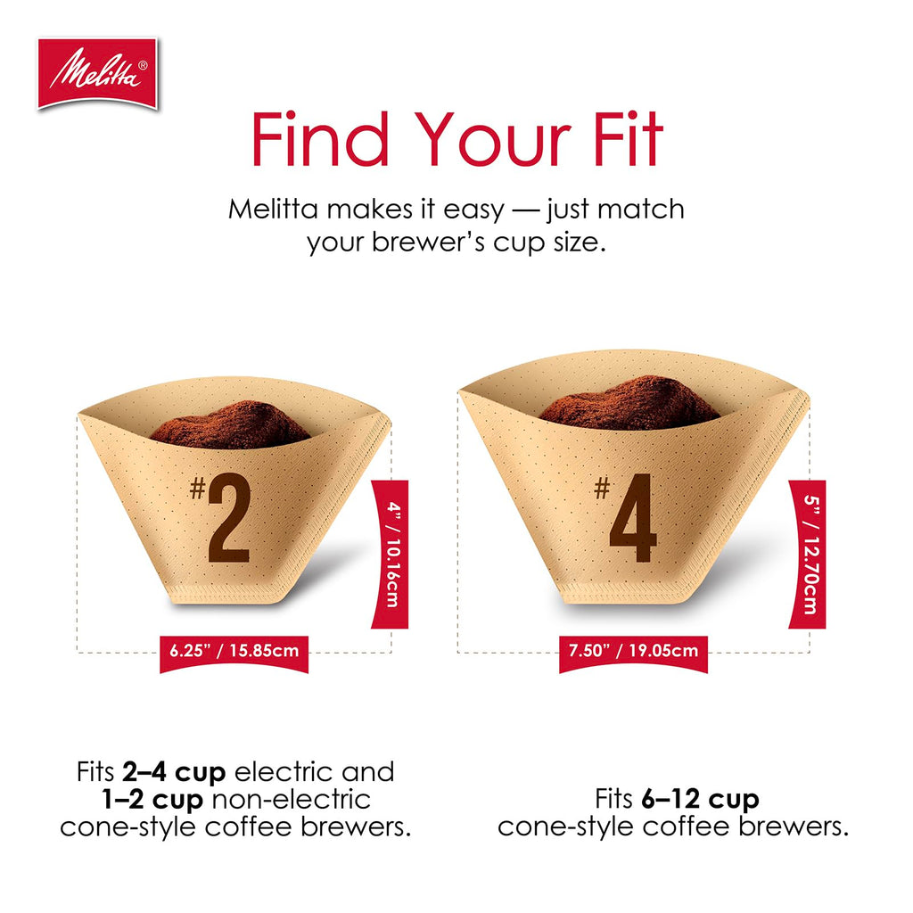 Melitta #4 Unbleached Coffee Filters, Natural Brown Cone Filters, 6-Pack