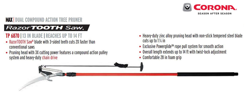 Corona TP 6870 MAX RazorTOOTH DualCOMPOUND Action 14-ft. Tree Pruner
