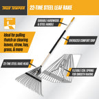 True Temper Steel Tine Leaf Rake with Hardwood/Steel Handle for Lawns, Gardening, and Dethatching, 22 Tines, Black