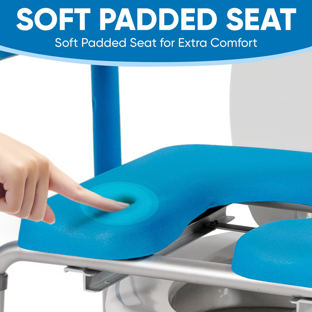 Ultimate Raised Toilet Seat with Handles, Bedside Commode, Padded Armrests, Adjustable Height, Premium Elevated Toilet Seat for Elderly Bathroom Safety with Arms, Standard and Elongated Toilets, Blue