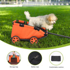 AESRAOU Mini Dog Strollers for Mini Pets, Foldable Multifunctional Shopping Carts with Extendable Pull Handle, Doggie Wagon Built-in Cushion and Safety Rope with Storage Bag (Orange)
