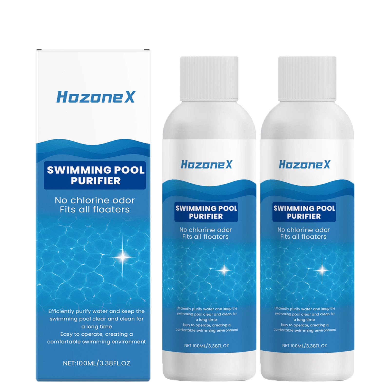 Hozonex Swimming Pool Purifier, Hozone X Pool Purifier, Pro Pool Water Purifier Liquid, Keeps Water Crystal Clear & Removes Cloudiness, for Inground Pools & Above Ground Pools (2Pcs)