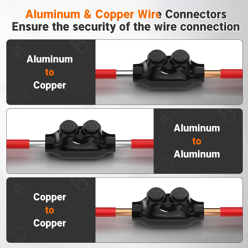 Joinfworld 2 Port Inline Splice Connector 2-14 AWG Aluminum to Copper Wire Connectors Insulated Wire Connectors Inline Splice Connector with 5/32" Slotted Allen Hex - 6 Pack
