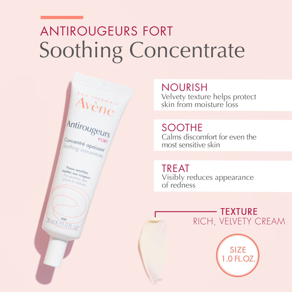 Avène Antirougeurs FORT Soothing Concentrate Calming Redness Cream 1.01 Fl Oz, unscented