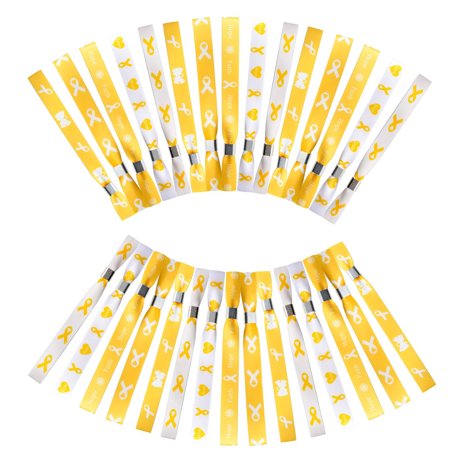 WANDIC Yellow Ribbon Bracelets, 30 Pcs 5 Styles Bone Cancer Awareness Wristbands Adjustable Polyester Wrist Bands Wrist Strap for Public Event, 6.89 * 0.59in, Polyester, no Gemstone