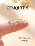 GEMQUEEN Moissanite Half Hoop Earrings, 925 Sterling Silver, 4mm
