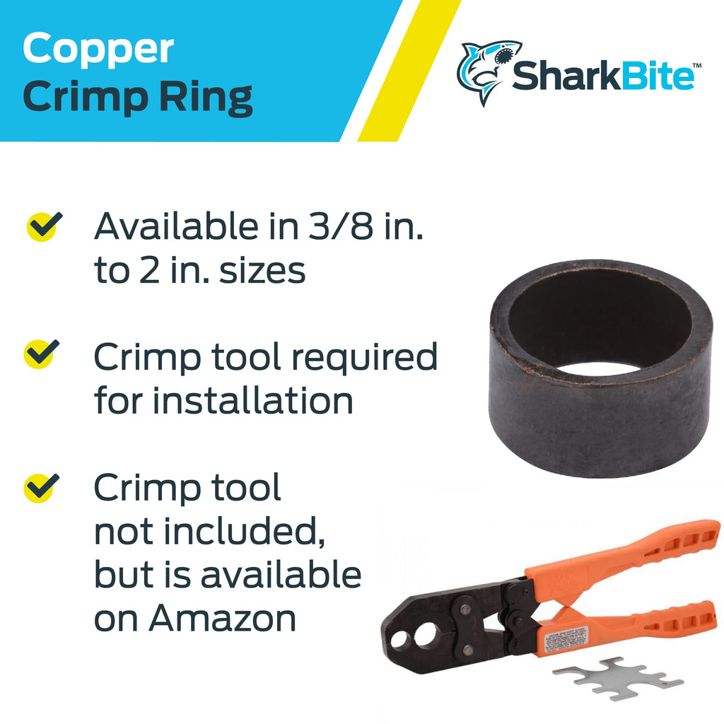 SharkBite 3/8 Inch Copper Crimp Rings, Pack of 25, PEX Pipe, PE-RT, 23101CP25
