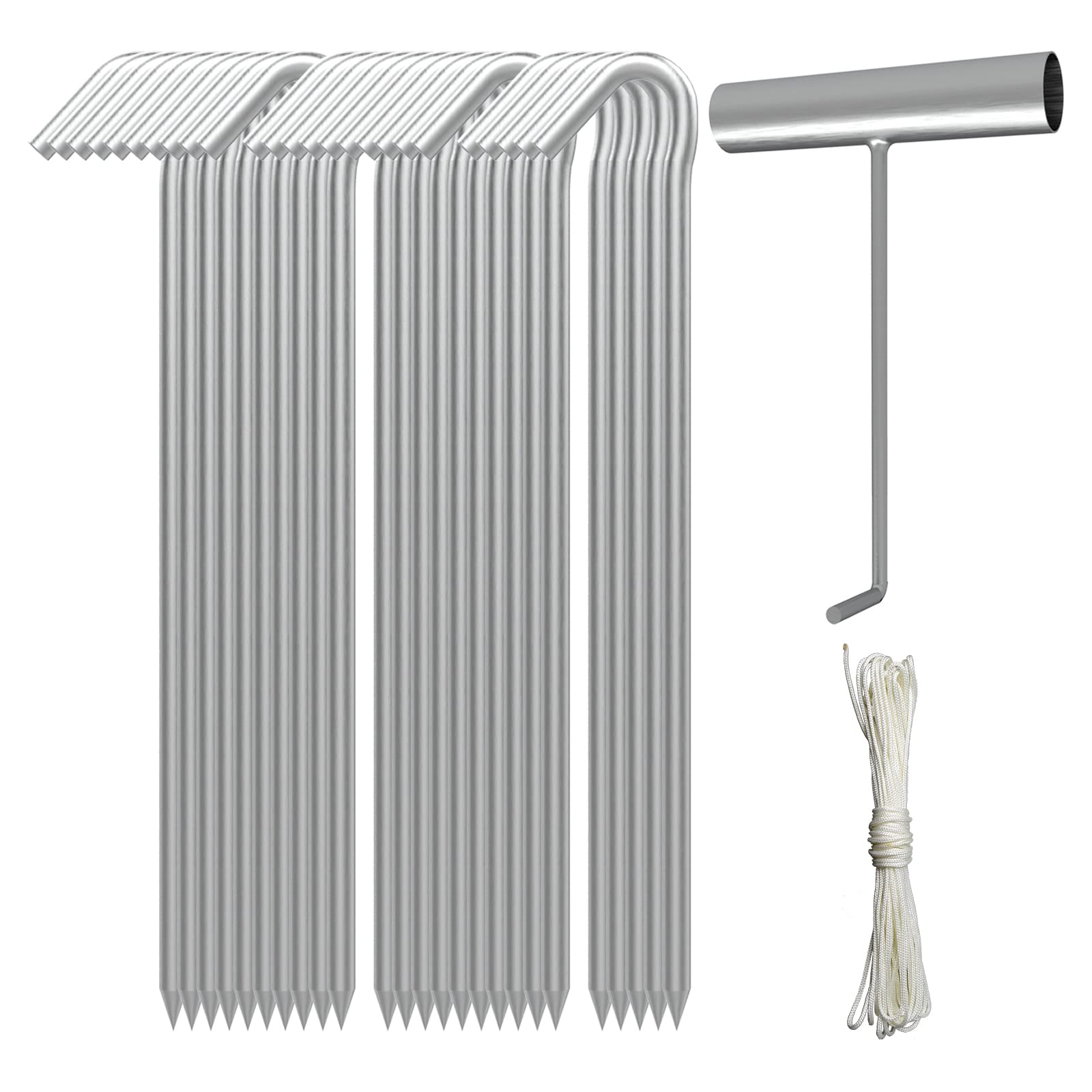 AAGUT Metal Tent Stakes Heavy Duty 9 Inch with Ties and T-Hook for Camping