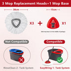 Easywring 1-Tank System,Mop Replacement Heads for O-Ceda Replace , Spin Mop Heads Replacements, Microfiber Spin Mop Refills, Easy Cleaning Head Replacement (1 Base+3pcs White)