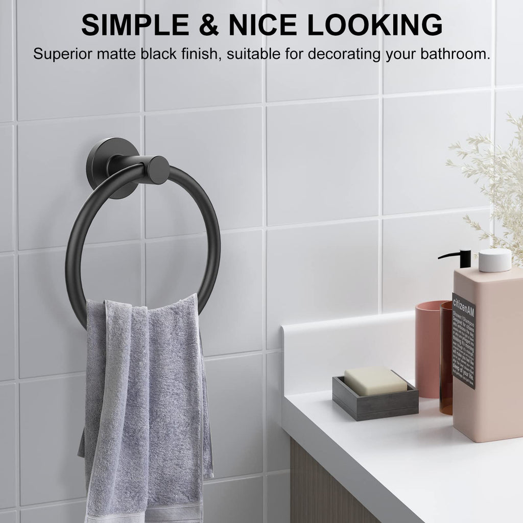 SetSail Towel Holder for Bathroom Wall Matte Black Towel Ring Stainless Steel Heavy Duty Hand Towel Hanger for Bath, Kitchen, 2 Pack