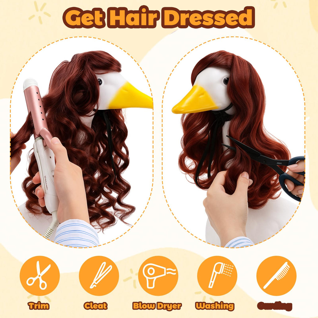 Eccliy 6 Pcs Porch Goose Wigs Dog Cat Pet Outfits Costume Small Funny Pet Wig Cute Lawn Porch Goose Accessories Statue Braid Wig for Holiday Outdoor Garden Patio Yard Goosey Decoration