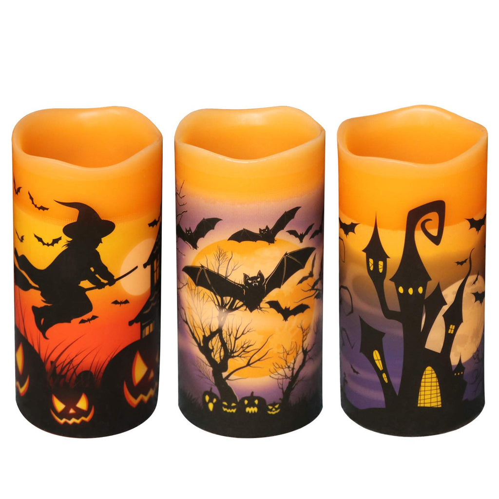 DRomance Halloween LED Flameless Pillar Candles Battery Operated with Timer