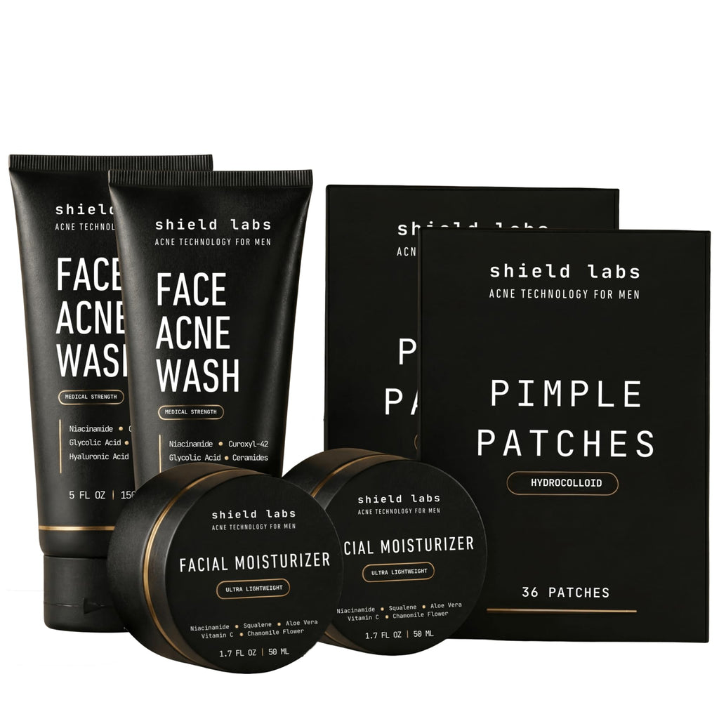 Acne System for Men and Boys, Face Wash, Moisturizer, Pimple Patches, Shield Men's Skin Care Set (4 Months)