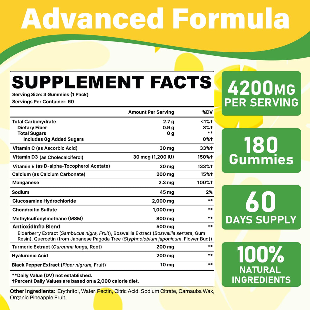 Glucosamine Chondroitin Gummies, 4200mg Extra Strength Joint Supplements Glucosamine Chondroitin with MSM & Elderberry for Joint Health, Flexibility, Immune Support for Adults, Men & Women, 180 Count