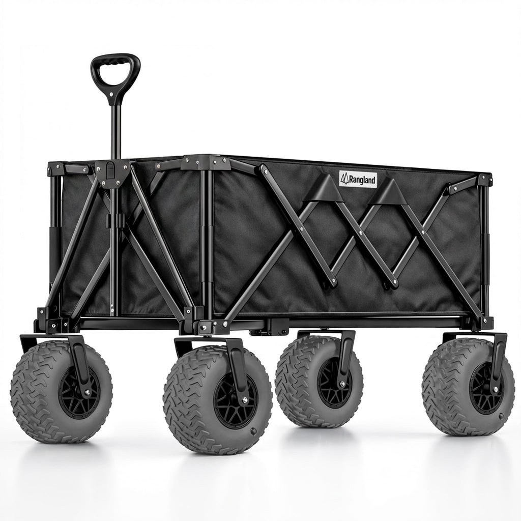 Beach Wagon with Heavy-Duty 10" Air Tires - All Terrain Folding Cart with Big Wheels for Sand and Gravel - 300 LB. Capacity (Black)