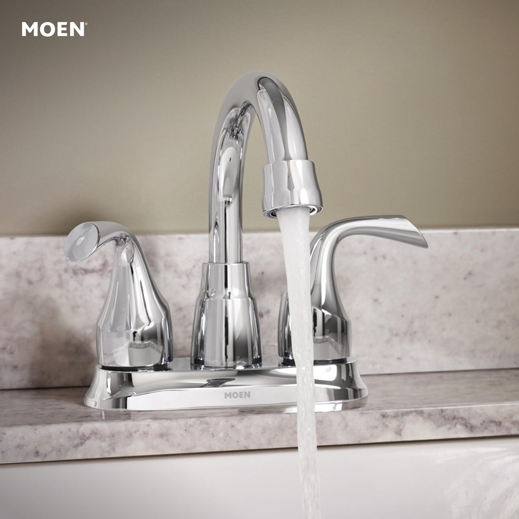 Moen Idora Chrome Two-Handle Centerset Bathroom Sink Faucet with Drain Assembly, 84115