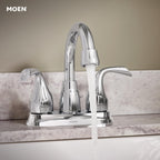 Moen Idora Chrome Two-Handle Centerset Bathroom Sink Faucet with Drain Assembly, 84115